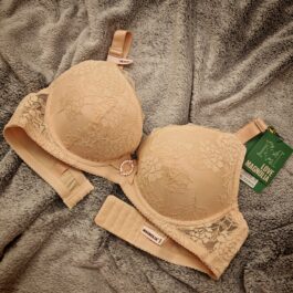 Biustonosz Unoszący Koronkowy MEGA PUSH-UP Efekt Ręki Beżowy
