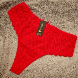 Majtki Stringi Damskie Koronka Plus Size z Wysokim Stanem Czerwone