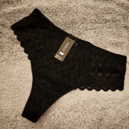 Majtki Stringi Damskie Koronka Plus Size z Wysokim Stanem Czarne